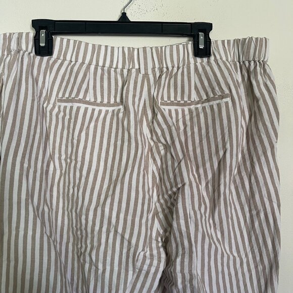 J. Jill Love Linen Women's 18 Pants Wide Leg Capri Cropped Tan Beige Striped T7 - Picture 7 of 10